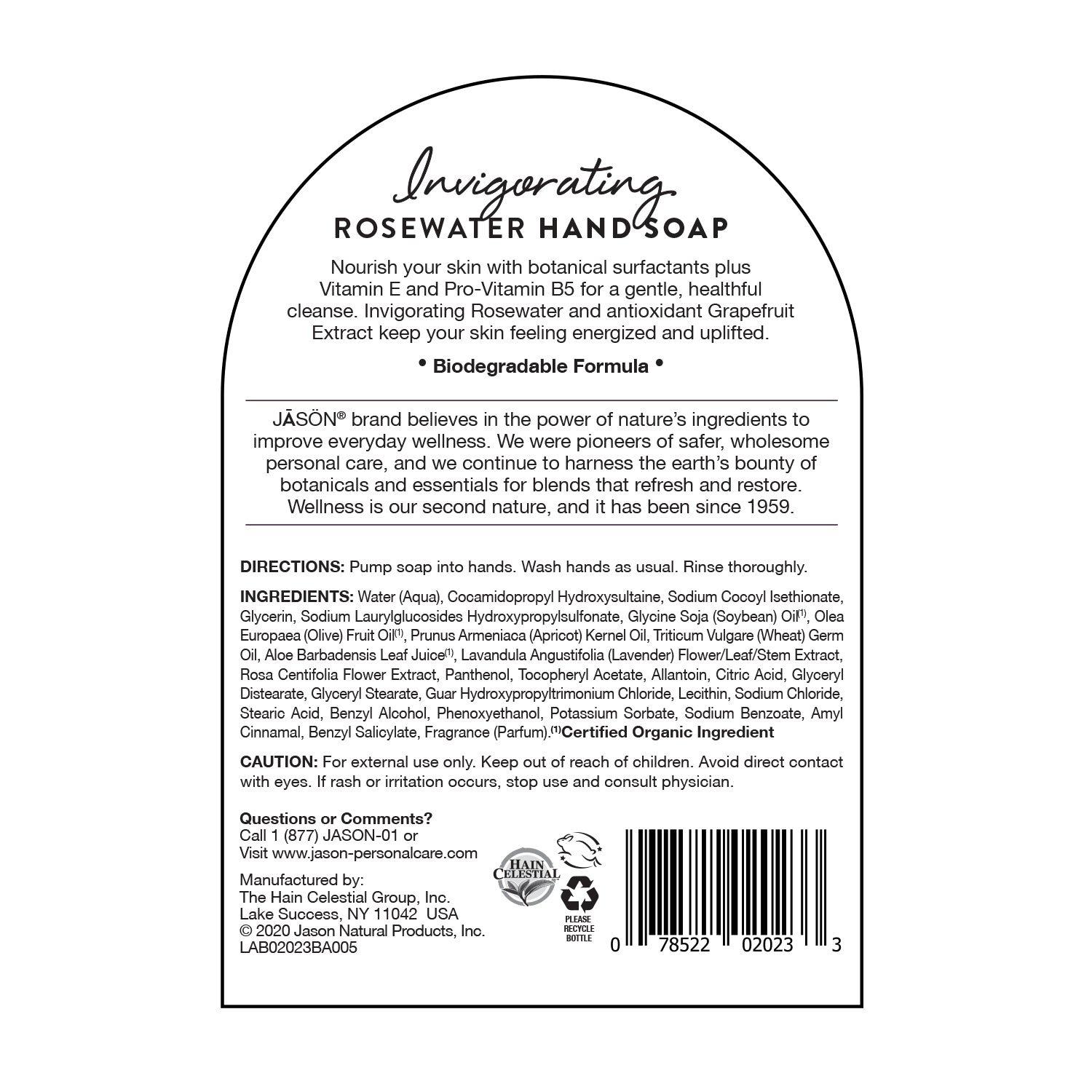 Invigorating Rosewater Hand Soap - Jason