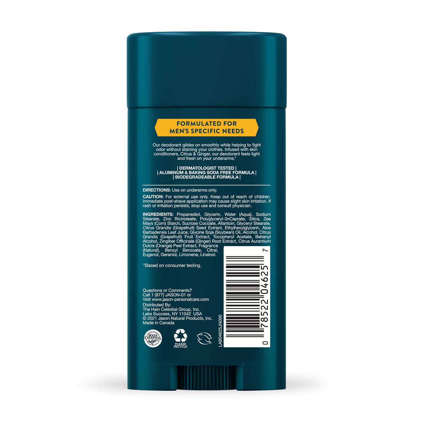 Men’s Citrus and Ginger Deodorant Stick - Jason